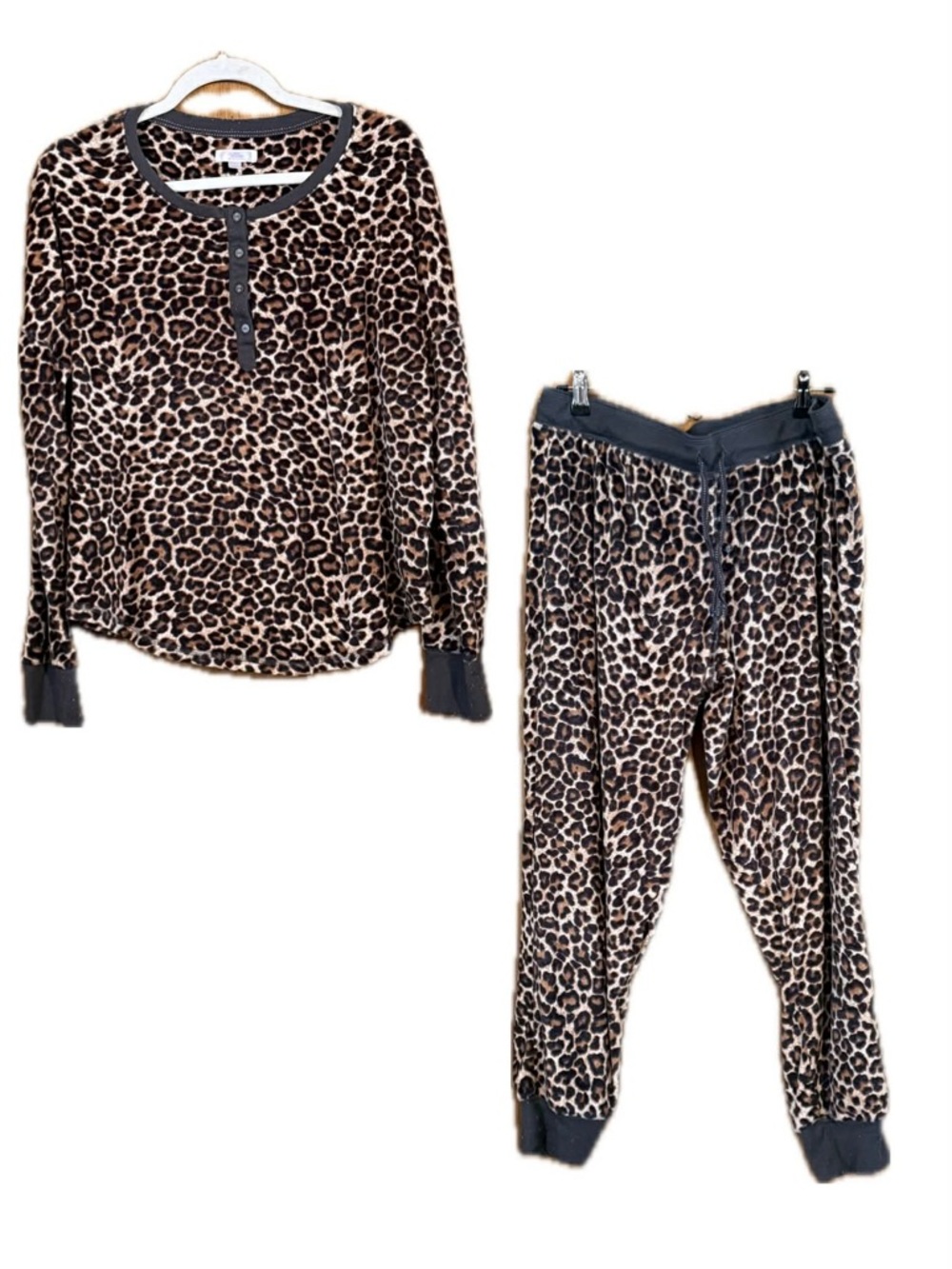 Leopard Print Pajama Set - Brown
